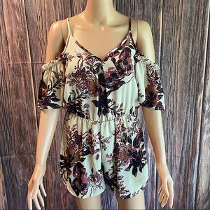 Sienna Sky NWT cream burgundy deep red brown floral flowy summer romper